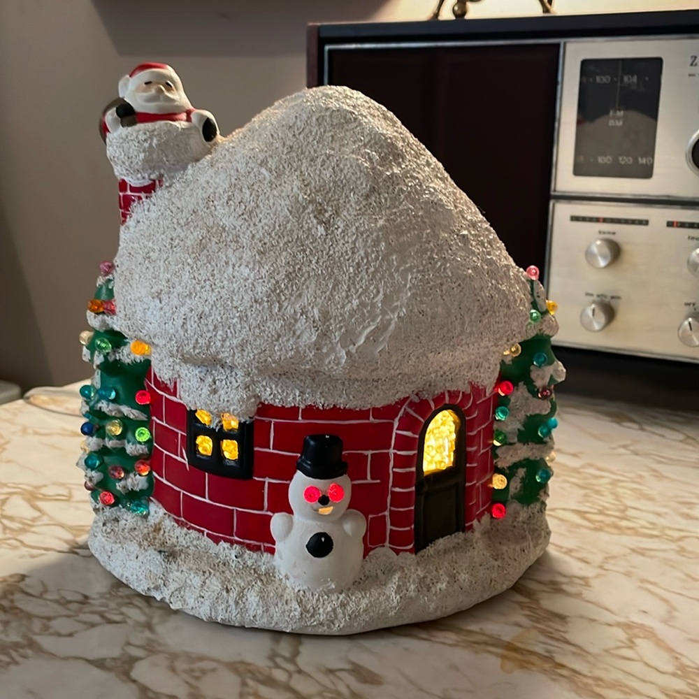 VTG 60’s Ceramic Christmas Table Light Project Piece Santa Snowman Round House